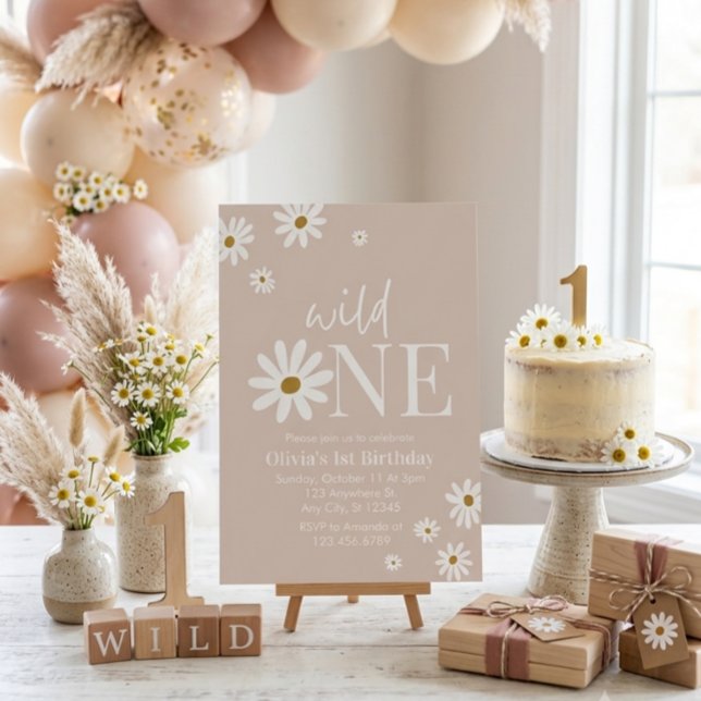 Boho Daisy Wild One Erster Geburtstag Einladung (Von Creator hochgeladen)