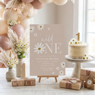 Boho Daisy Wild One Erster Geburtstag Einladung