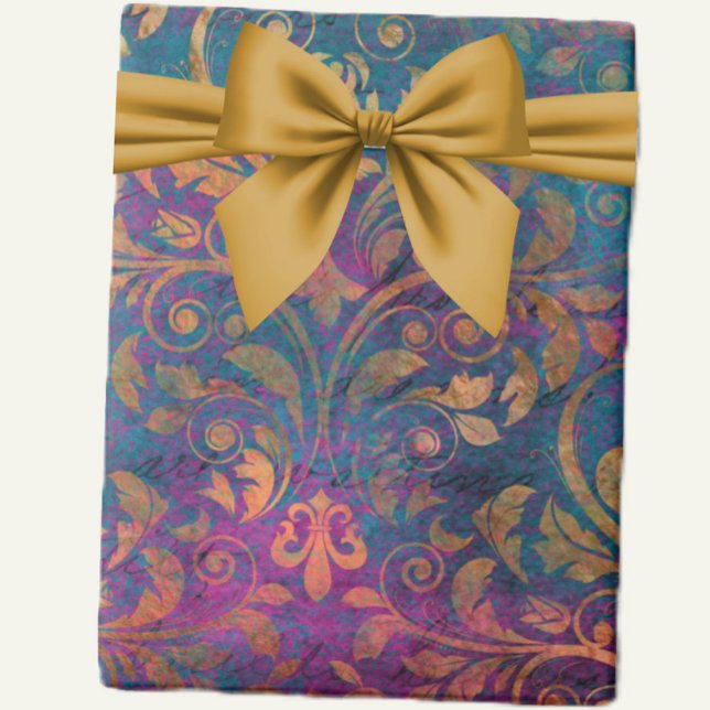Boho Damask lila Goldgold Geschenkpapier (Von Creator hochgeladen)