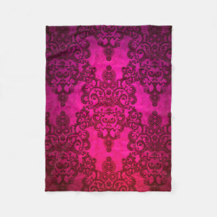 Boho Damask Tiefglühender rosa Viktorianischer Sti Fleecedecke
