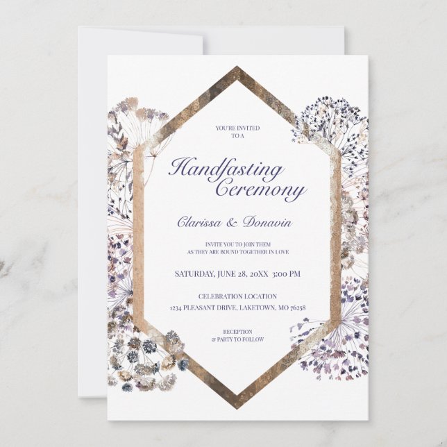 Boho Dandelion Floral Pagan Handfasting Einladung (Vorderseite)