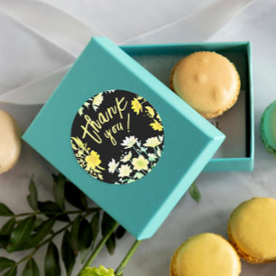 Boho danke Spring Green Yellow Black Floral Runder Aufkleber