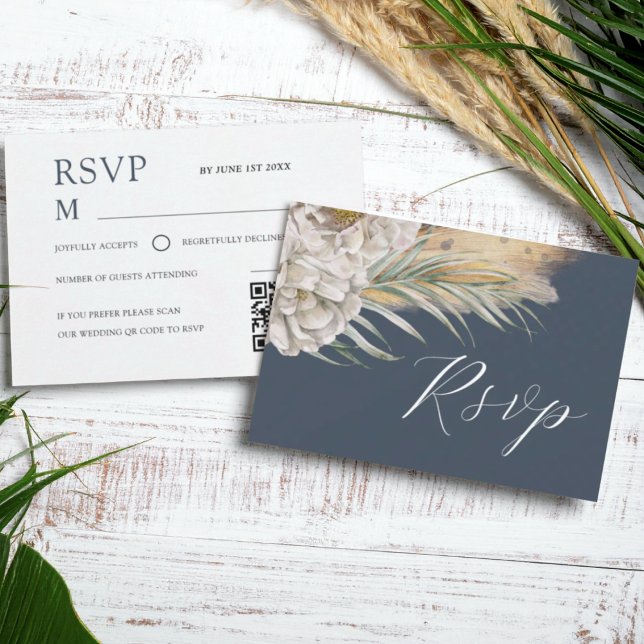 Boho Dark Blue Watercolor Floral RSVP (Von Creator hochgeladen)