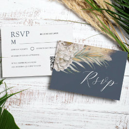 Boho Dark Blue Watercolor Floral RSVP Karte