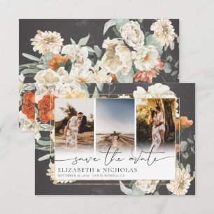 Boho Dark Floral   3 Foto-Hochzeit Save The Date