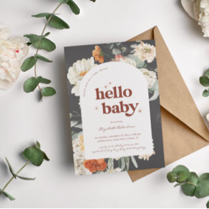 Boho Dark Floral Greenery Botanical   Babyparty Einladung