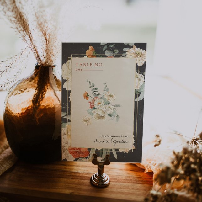 Boho Dark Floral Greenery Botanical | Hochzeit Tischnummer (Von Creator hochgeladen)