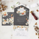 Boho Dark Floral Greenery Botanische Hochzeit All In One Einladung<br><div class="desc">Die Blumen- und Boho-inspirierten Farbtöne dieser Palette verleihen der reinen Frühlingsmagie eine ganz besondere Note. Weiche, antike Orange führt durch die sonnigen Farbtöne, die sich auf eine erdgeschichtliche Weise vereinen und für eine Entdeckungsreise in den Garten oder in die moderne Stadt gleichermaßen geeignet sind. Moody Schwarz und Efeu grün verzieren...</div>