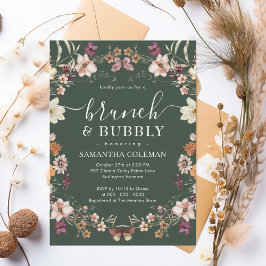 Boho Dark Green Brunch und Bubbly Brautparty Einladung