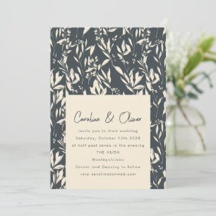 Boho Dark Moody Black Botanical Sketch Wedding Einladung