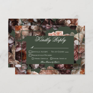 Boho Dark Peony Blume Moderne Hochzeit RSVP Karte
