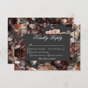 Boho Dark Peony Blume Moderne Hochzeit RSVP Karte