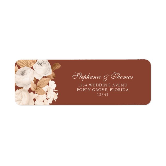 Boho Dark Terracotta Floral Return Address Label (Vorne)