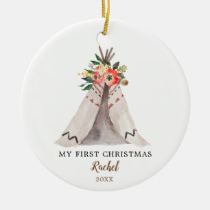 Boho das Weihnachten des Babys erste Keramikornament