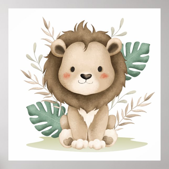 Boho Decor Lion & Blätter Poster (Vorne)