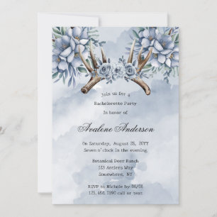 Boho Deer Antler Blue Floral Junggeselinnen-Abschi Einladung