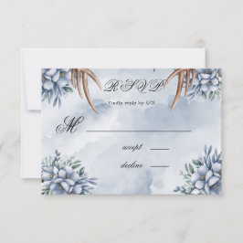 Boho Deer Antler Dusty Blue Floral RSVP Karte