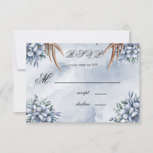 Boho Deer Antler Dusty Blue Floral RSVP Karte