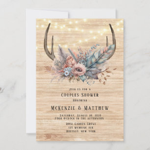 Boho Deer Antler Floral Couples Dusche Einladung