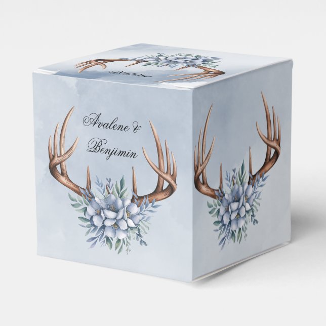 Boho Deer Antler mit Blue Florals Wedding Geschenkschachtel (Vorderseite)