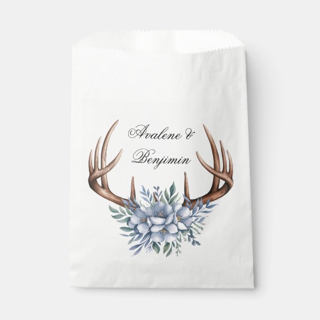 Boho Deer Antler mit Blue Florals Wedding Geschenktütchen (Vorderseite)