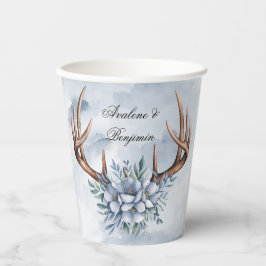 Boho Deer Antler mit Blue Florals Wedding Pappbecher