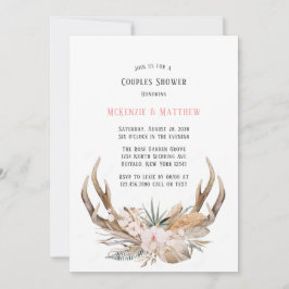 Boho Deer Antlers and Florals Couples Dusche Einladung