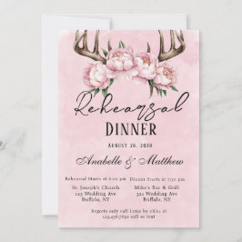 Boho Deer Antlers Pink Peonies Probe Dinner Einladung