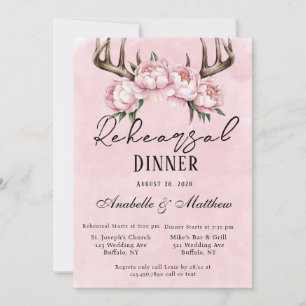 Boho Deer Antlers Pink Peonies Probe Dinner Einladung