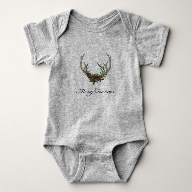 Boho Deer Antlers | Rustikale Weihnachtsblume Baby Strampler (Vorderseite)