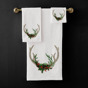 Boho Deer Antlers Rustikale Weihnachtsblume Badhandtuch Set