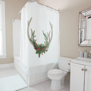 Boho Deer Antlers   Rustikale Weihnachtsblume Duschvorhang