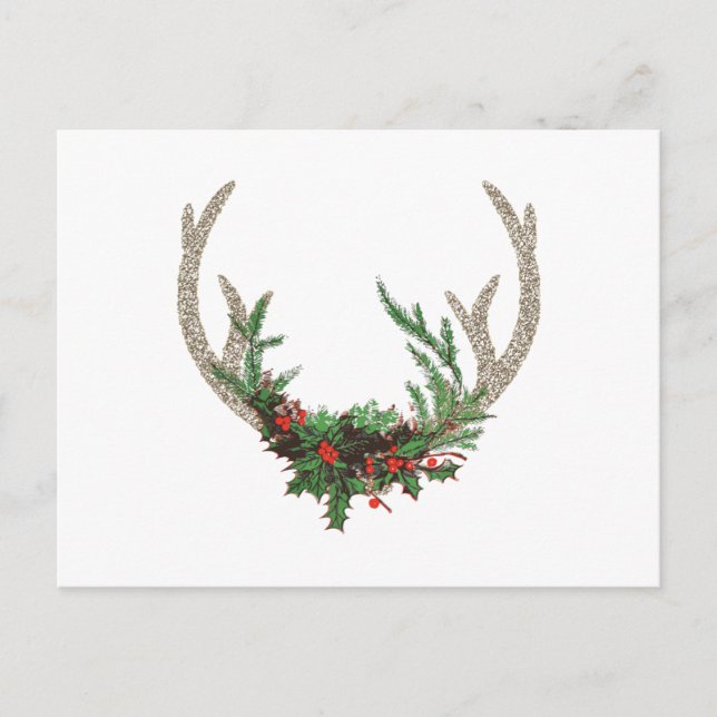 Boho Deer Antlers | Rustikale Weihnachtsblume Feiertagspostkarte (Vorderseite)