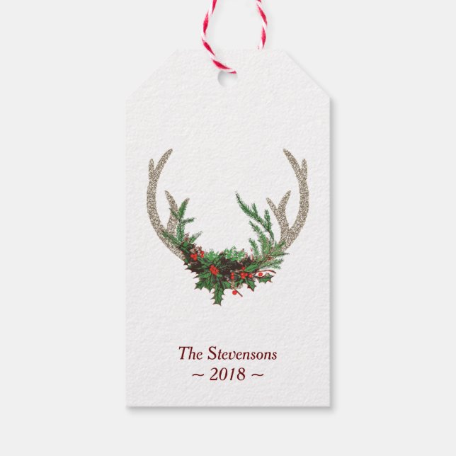 Boho Deer Antlers | Rustikale Weihnachtsblume Geschenkanhänger (Rückseite)