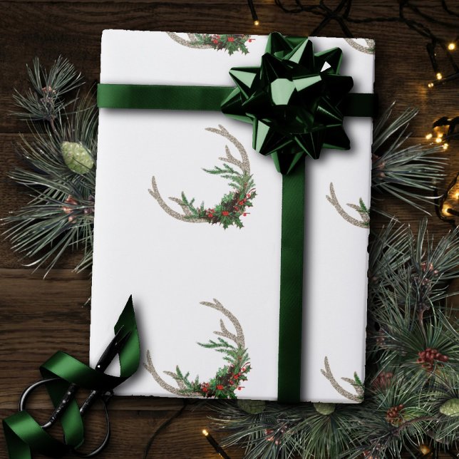 Boho Deer Antlers | Rustikale Weihnachtsblume Geschenkpapier (Von Creator hochgeladen)