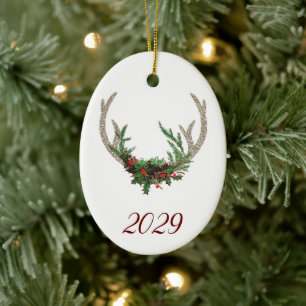 Boho Deer Antlers   Rustikale Weihnachtsblume Keramik Ornament