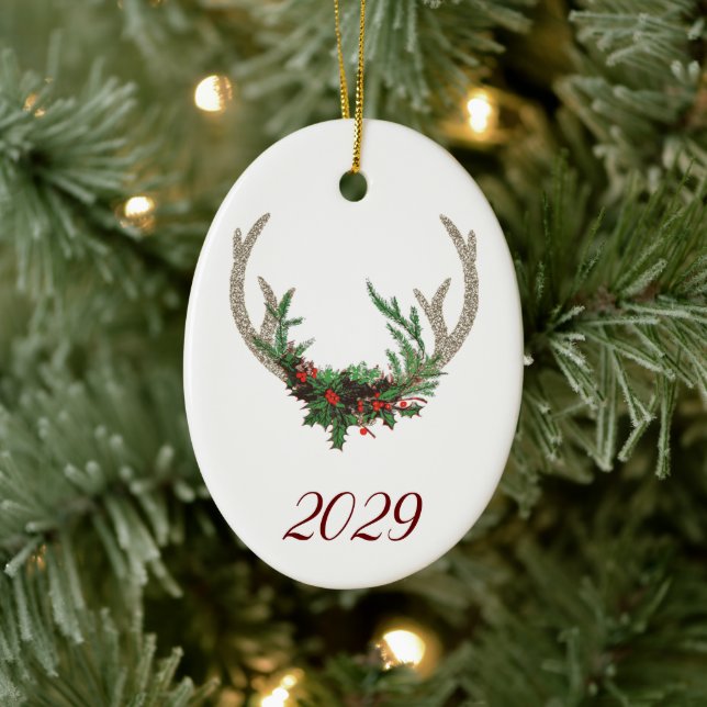 Boho Deer Antlers | Rustikale Weihnachtsblume Keramik Ornament (Baum)