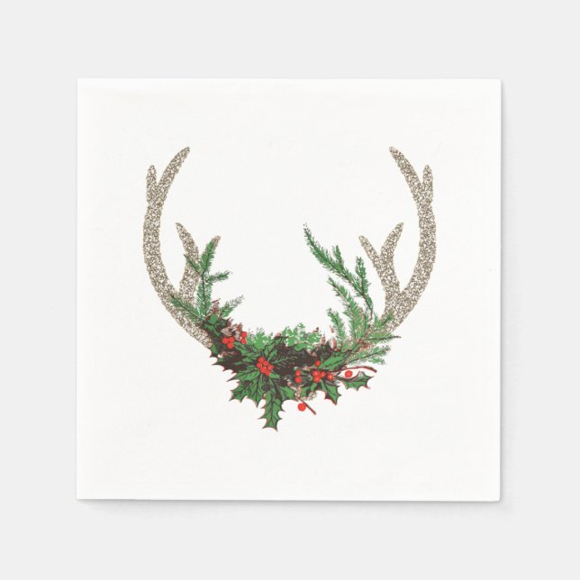 Boho Deer Antlers | Rustikale Weihnachtsblume Serviette (Vorderseite)