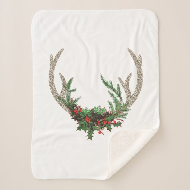 Boho Deer Antlers | Rustikale Weihnachtsblume Sherpadecke (Vorderseite)