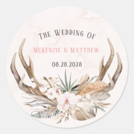 Boho Deer Antlers und Florals Wedding Runder Aufkleber