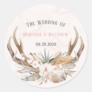 Boho Deer Antlers und Florals Wedding Runder Aufkleber