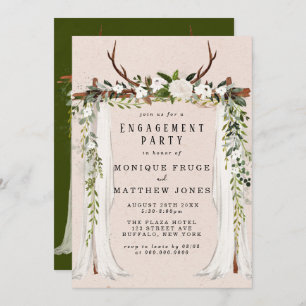 Boho Deer Antlers White Canopy Engagement Party Einladung