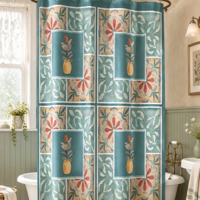 Boho-Dekorationsfliesen (Blumen) Duschvorhang (Von Creator hochgeladen)