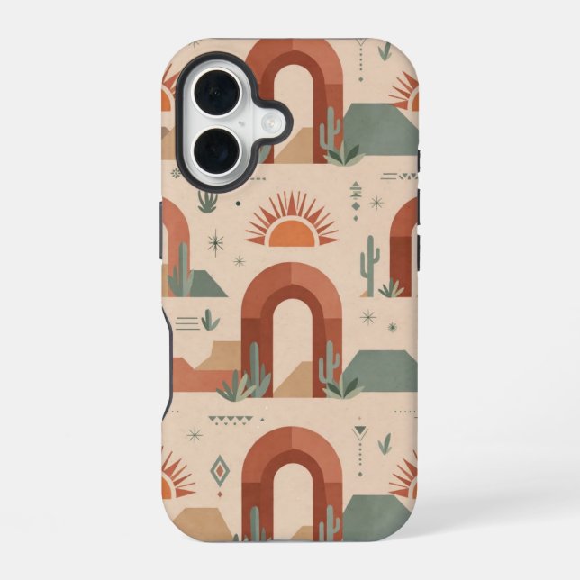Boho Desert Arches Sunset Minimal Case iPhone 16 Hülle (Rückseite)