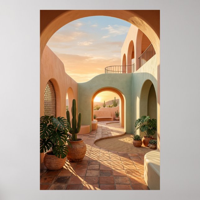 boho-desert-archway-sunset-geometric-courtyard-wal poster (Vorne)