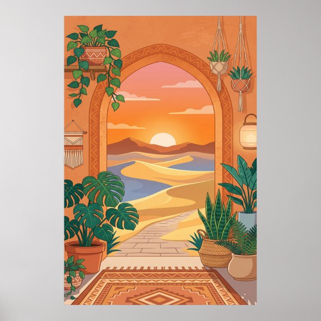 Boho Desert Archway Sunset with Dunes, Hanging Pla Poster (Vorne)