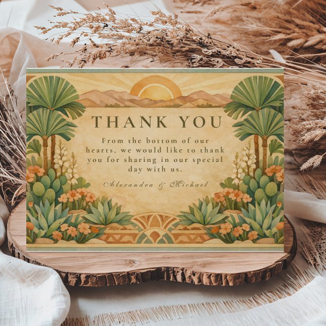 Boho Desert Botanical Wedding Dankeskarte (Von Creator hochgeladen)