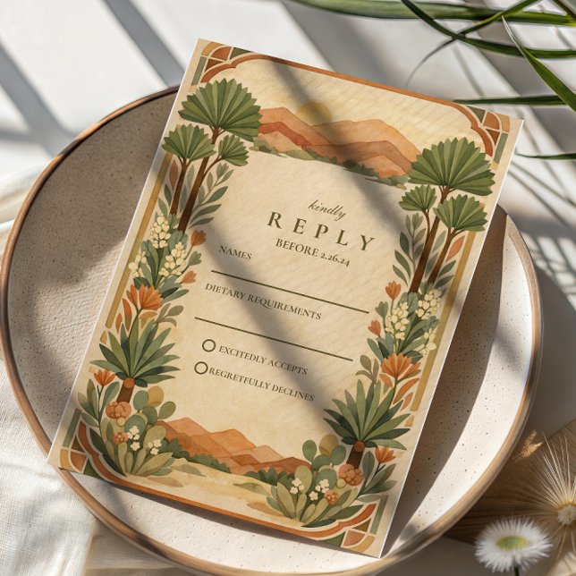 Boho Desert Botanical Wedding RSVP Karte (Von Creator hochgeladen)