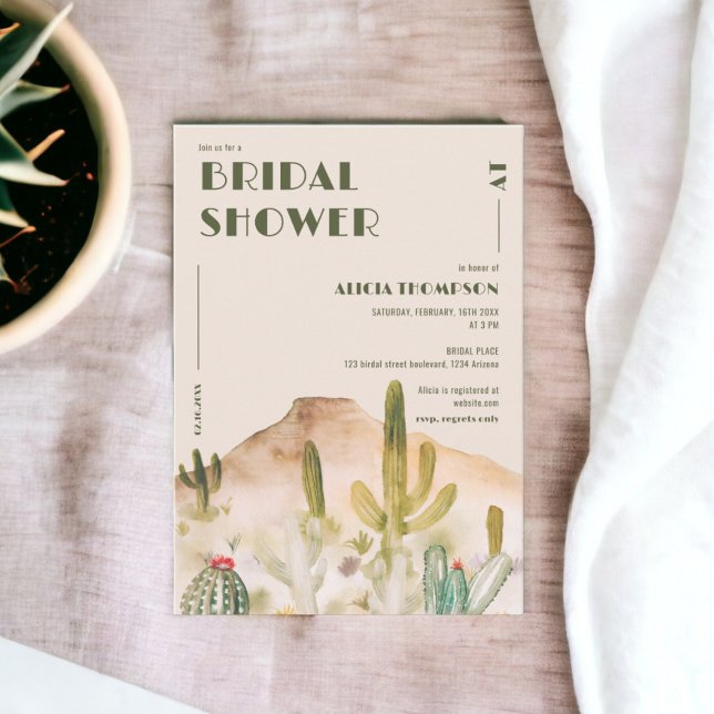 Boho Desert Cactus Arizona Brautparty Einladung (Boho Desert Cactus Arizona bridal shower Invitation on beige)