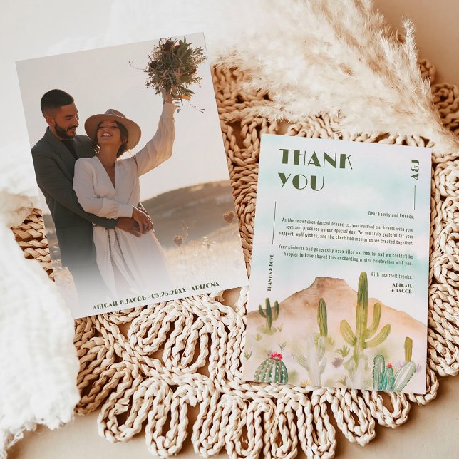 Boho Desert Cactus Arizona Hochzeit in Urlaubsort Dankeskarte (Boho Desert Cactus Arizona Destination Wedding Thank You Card)